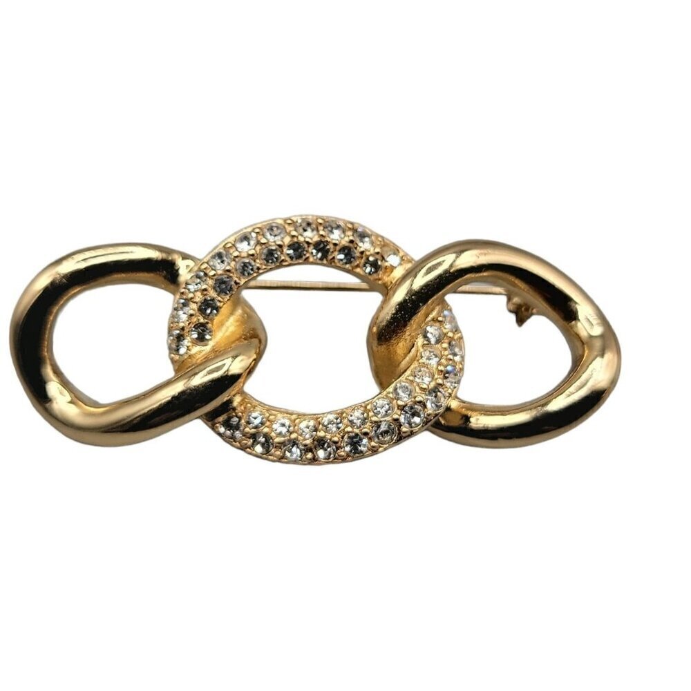 CHR Dior Gilded Crystal Knot Brooch Gold Tone Links Signed